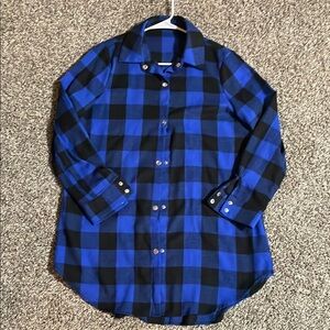 Women's Blue and Black Checkered Button Down Shirt